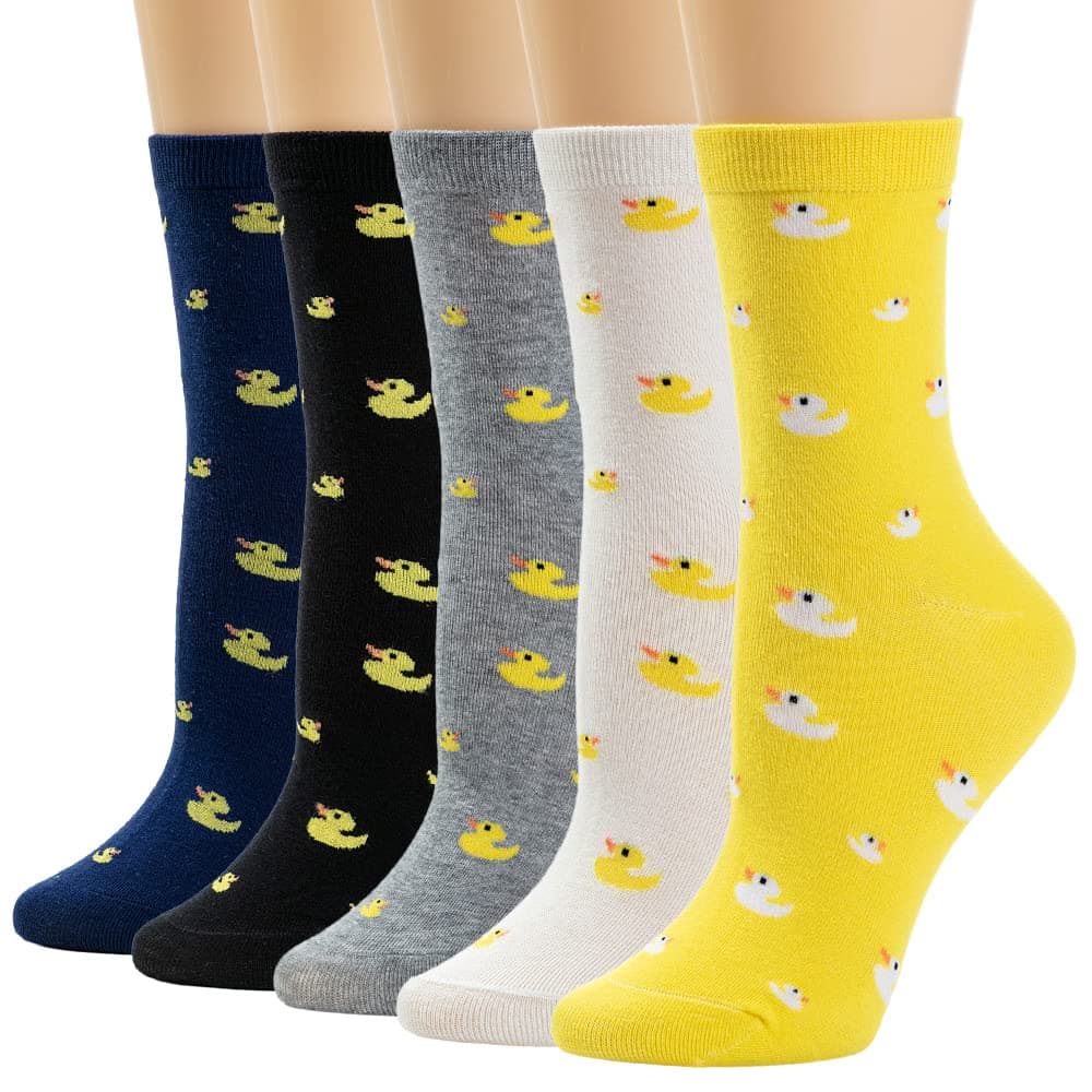 5 Pairs Cute Patterned Socks Warm Crew Socks