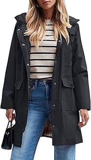 Women's Waterproof Rain Jacket Long Raincoat Hooded Windbreaker Trench Coat