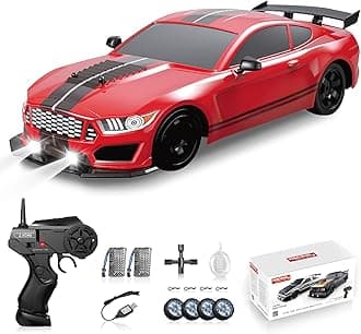 RC Drift Car 2.4GHz 1:16 Scale 4WD High Speed Remote Control Cars Vehicle with LED Lights Two Batteries and Drifting Tires Racing Sport Toy Cars for Adults Boys Girls Kids