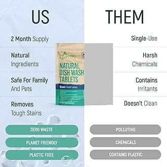 Natural Dishwasher Detergent Tablets - Plant Based Alternative Refill Pack Dishwashing Tabs - Eco-Friendly And Plastic Free Way To Cleaner Dishes - 30/60/90 Refills Dish Washer Soap Pods (60 Pack)