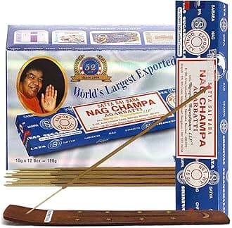 Nag Champa Incense Sticks 15g x 12 and Incense Stick Holder Bundle Insence Insense Satya Incense