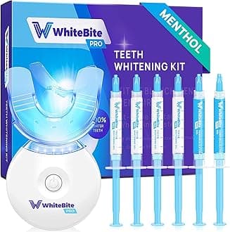 Whitebite ProProfessional Teeth Whitening Kit with Gels for Sensitive Teeth: Teeth Whitening LED Light, 35% Carbamide Peroxide Gel, Remineralization Gel (Menthol)