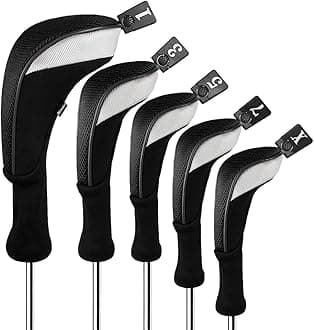 Andux 5pcs/Set Mesh Golf 460cc Driver Fairway Wood Club Head Covers Long Neck with No. Tags