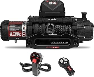 Electric Winch 13000 lb. Load Capacity with 79ft Synthetic Rope and Hawse Fairlead 12V IP68 Waterproof, Wired and Wireless Remote for 4WD 4x4 Off-Road Vehicle Truck Jeep