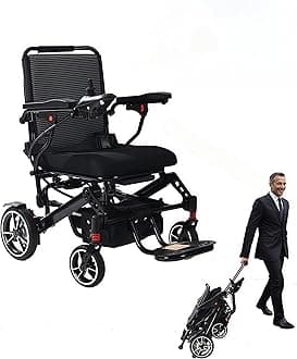 Fuzzy Electric Wheelchairs for Adults,Intelligent Brake,12 Miles Travel Range,Dual Motors,Ultra Lightweight 50Lbs Folding Compact Motorized Wheelchair,240W Airline Approved,Aluminium Frame. (Black)