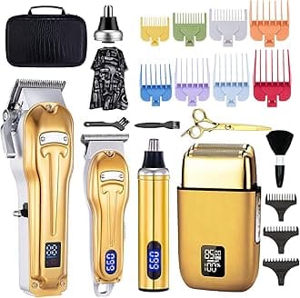 Roziapro Professional Hair Clippers for Men Zero Gapped T-Blade Trimmer Cordless Nose Hair Trimmer Electric Foil Shaver Rechargeable Hair Grooming Set with LED Display (Gold)