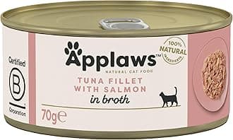 Adult Wet Food Tuna Fillet with Salmon in Broth Canned Cat Food 70g (Pack of 24)