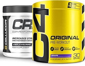 Pre Workout & Creatine Bundle, C4 Original Pre Workout Powder, Grape, 30 Servings + Cor Performance Creatine Powder, 72 Servings