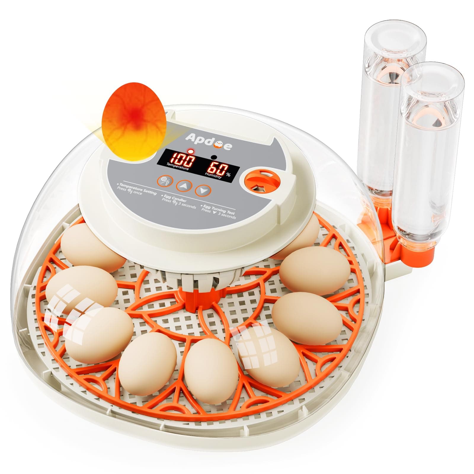 HatchPro 12 Egg Incubators for Hatching Eggs, Temperature and Humidity Control, Automatic Egg Turning, Egg Candler, External Water Bottle, Air Vent, Clear View, for Chicken, Duck & Quail