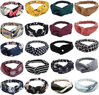 AHONEY Boho Knotted Twisted Floral Headbands - 20 Pack Elastic Headband Hair Accessories for Women