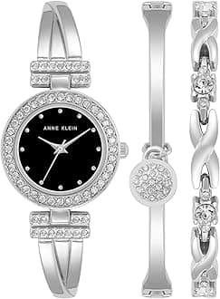 Anne Klein Women's Premium Crystal Accented Bangle Watch and Bracelet Set, AK/1868GBST