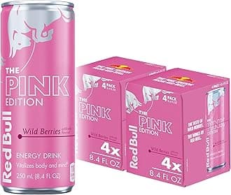 Red Bull Pink Edition Energy Drink, Wild Berries, 8.4 fl. oz., Pack of 8 cans, with 80mg Caffeine, Taurine & B Vitamins