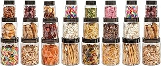 Diamond Plastic Kitchen Storage Containers Set of 24 with Lids (8 x 300ml, 8 x 650ml, 8 x 1200ml), Clear For Grains, Pulses, Spice, Cereals, Cookies, Dry Fruits | Fridge Storage Container