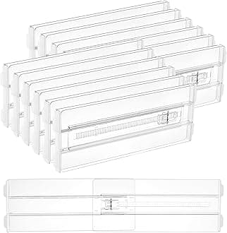 Vtopmart 12 Pack Drawer Dividers for Clothes, 4" High 10.2"-16.5" Adjustable Expandable Dresser Drawer Organizer, Clear Plastic Separators for Dresser, Baby Clothing, Underwear, Cosmetic, Toiletries