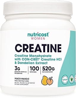 Nutricost Creatine Monohydrate Powder for Women, Micronized, Peach Mango, 100 Servings - Vegetarian, Non-GMO, Gluten Free