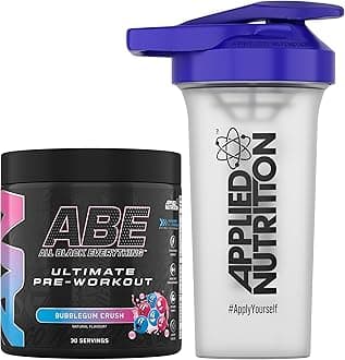 Bundle ABE Pre Workout 375g + 700ml Protein Shaker | All Black Everything Pre Workout Powder, Energy & Physical Performance with Creatine, Beta Alanine (Bubblegum Crush)