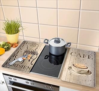 WENKO Universal Bistro Hob Cover Plate Height Adjustable for All Hob Types Chopping Board and Splash Guard Glass 30 x 52 cm Set of 2
