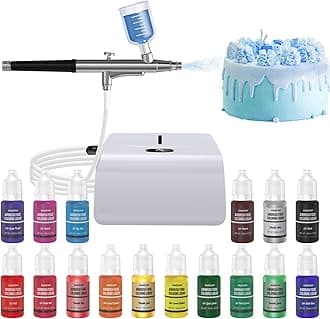 Cakestar Cake Airbrush Decorating Kit with Compressor, Cookie Airbrush with 12 Food Coloring Liquids and 4 Metallic, Food Airbrush Set for Dessert, Cupcakes Decorating
