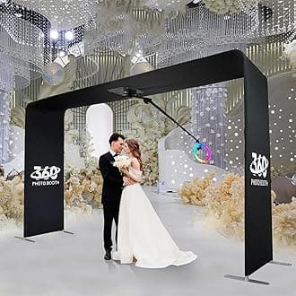 Upgrade Sky Overhead 360 Photo Booth for Parties with Software APP Remote Control Rotating 360-Degree Full Body Spin with Steel Pipe Ring Light and Stand for Exercise Club Party Pub Home