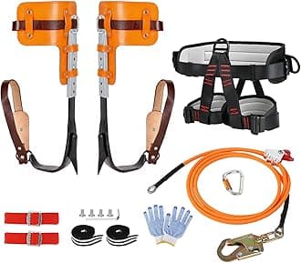 Upgrade Cowhide Tree Climbing Spikes Set, Tree Climbing Gear with Adjustable Climbing Belt and Steel Wire Core Flip Line, Climbing Kit with Triple Lock Lanyard Adjuster, for Sports, Working