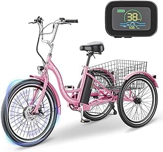 LILYPELLE Electric Tricycle for Adults, 350W 36V Electric Trike Motorized Three Wheel Electric Bicycle, 7 Speeds 3 Wheels 24" Adult Electric Tricycle with Large Basket