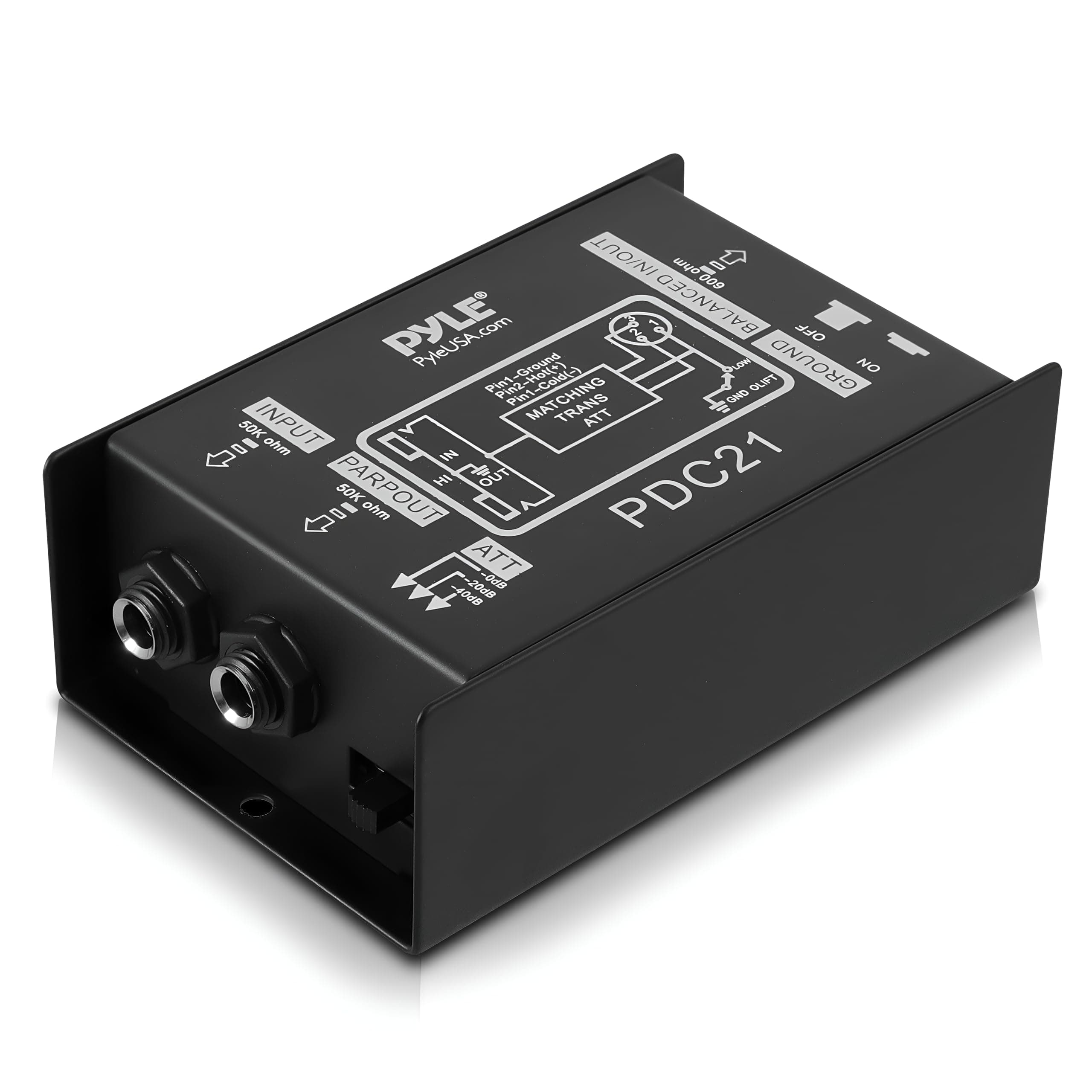 Premium Direct Injection Audio Box - 2.36" x 4.09" Passive DI Unit Hum Eliminator w/ Input Attenuator to Connect Guitar & Bass, 1/4'' Impedance Transformer Connector to Balanced & Unbalanced XLR