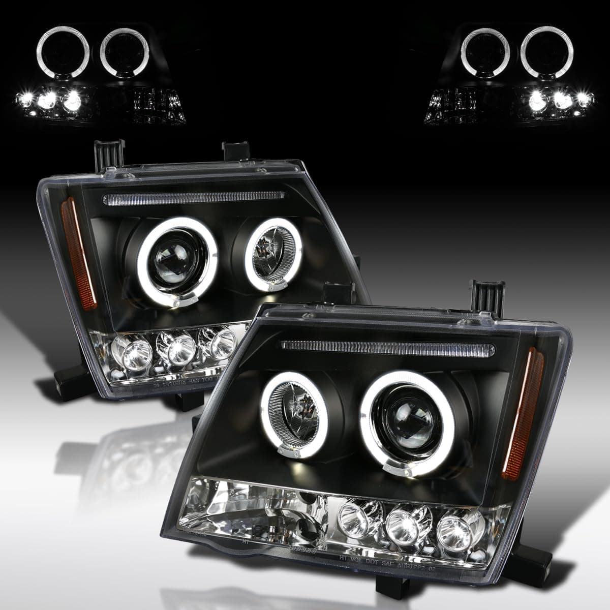 Autozensation Compatible with 2005-2015 Nissan Xterra, Left + Right Pair Headlamps Assembly, Black LED Projector Headlights