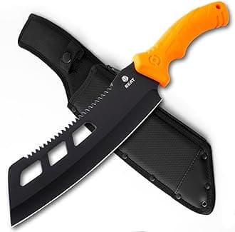 REAT Machete with Saw,16" Heavy Duty Machete with Sheath, Dual-Purpose Hunting Knife for Chopping and Sawing,Ergonomic No-Slip Handle,Machetes for Yard Work,Cutting Trees,Bushcraft,Gifts for Men,Women