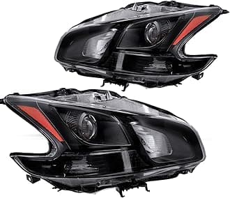 JSBOYAT Headlight Assembly Fit for 2009-2014 Maxima 4-Door Sedan Halogen Headlamp Driver and Passenger Side (Black Housing with Amber Reflector)