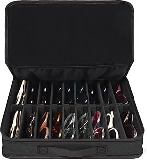 Sunglasses Organizer Case, 18 Adjustable Slots for Multiple Pairs Eyeglasses, Travel Glasses Holder Storage Box