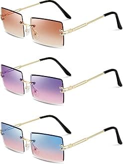 3 Pairs Rimless Rectangle Sunglasses Tinted Frameless Eyewear Vintage Transparent Rectangle Y2k