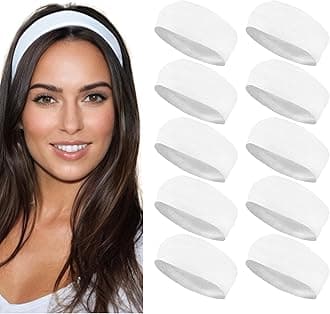 Styla Hair 10 Pack Yoga Headbands - Elastic Cotton Multi-Function Sports Head Bands Stretchy Wraps (White)