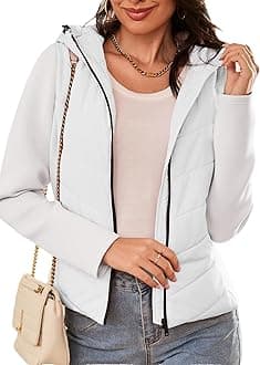 DokotooWomen's Warm Quilted Lightweight Puffer Jacket Slim Fit Elasticity Patchwork Casual Hooded Puffer Coat