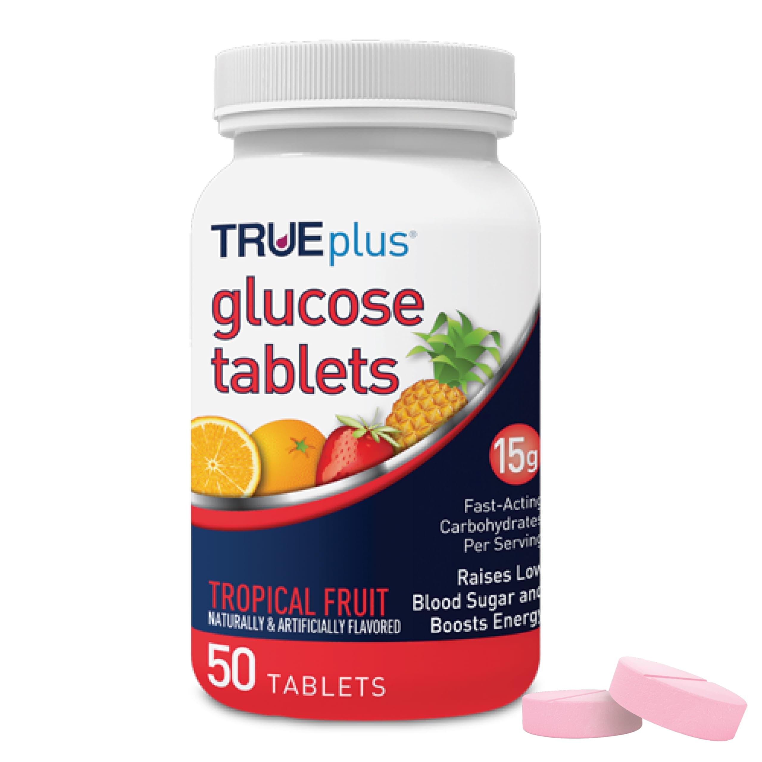 TRUEplus® Glucose Tablets, Tropical Fruit Flavor - 50ct Bottle