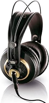 – K240 Studio Professional Semi-Open, Over-Ear Headphones, High Performance design, 3.5mm and 1/4" adapters, self adjusting headband - Black and Gold