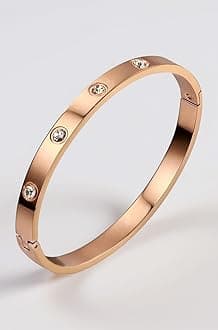 Shining Diva Fashion 18K Gold Plated Stainless Steel Openable Crystal Bracelet | Cuff Bangle | Friendship Couple Wedding Gifts for Mother Sister Wife Girlfriend | Anti Tarnish Jewellery