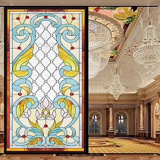 Stained Glass Church Style Decorative Privacy Window Film Static Cling No Adhesive Heat Control Glass Sticker for Home Office W23.6 x H78.74(60x200cm)