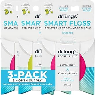 DrTung's Smart Floss - Natural Dental Floss, PTFE & PFAS Free, Gentle on Gums, Expands & Stretches, BPA Free - Cardamom Flavor (Pack of 3)