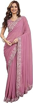 TRENDMALLS Women's Georgette Embroidery Sequin Work Saree with Unstitch Blouse Piece