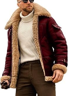 EsukAr Mens Aviator Shearling Sheepskin Leather Bomber Flying Jacket