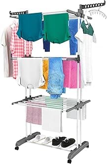 Clothes Drying Rack, Foldable Indoor & Outdoor Laundry Rack, Space Saving, Includes 2 Packs of Stainless Hangers for Underwear