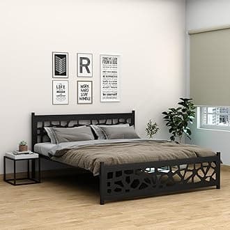 RIGID Heavy Duty Steel King Bed Frame, Metal Platform Bed with Headboard, Easy to Assemble & Sturdy Structure for Bedroom & Mattress Support (100H x 185W x 210D CM), Knock-Down Condition