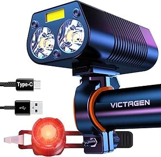 Victagen 5000 Lumens 3LED Bike Lights for Night Riding, Super Bright Front and Back Bike Headlight, USB Rechargeable, 6 Modes