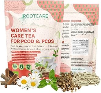 Rootcare Organics Women's Health Care Ayurvedic Herbal Tea|For Pod & Pcos|100% Pure Natural Herbs|Tulsi Ashok Chaal Shatavari Gokhru Chamomile And 9 Other Herbs And Spices (Pack Of 1 Month) 100g