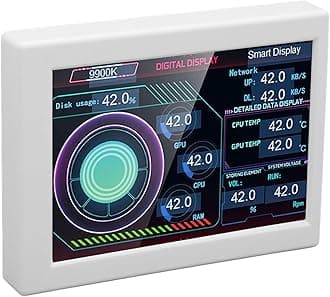 Bewinner Computer Temp Monitor, 3.5 Inch PC Temperature Display, Stepless Dimming Rotating PC Sensor Panel, PC CPU Data Monitor for Desktop Chassis, USB C Rechargeable (White)