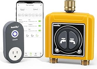WiFi Water Timer with Brass Inlet & Outlet，2 Zone WiFi Hose Timer for Lawn,WiFi Sprinkler Controller via APP/Voice Control,Automatic Watering System by Time/Weather/Quantity/Soil Moisture