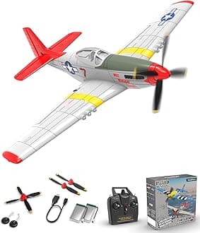 VOLANTEXRC RC Plane, 4 Channel Remote Control Airplane Fighter RTF with 6-Axis Gyro, 3 Modes & Aerobatics Easy to Fly, 2.4GHz Radio Controlled Aircraft for Beginners & Adults, P51D Mustang, Red