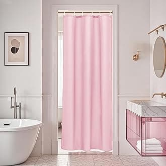 36x72 inch Stall Shower Curtain Liner, Polyester Classic Solid Color Shower Curtain with Hooks, Weighted Hem, Waterproof, Pink