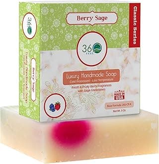 360Feel Berry Sage Soap - Made in USA - Castile Handmade, All-Natural, Cold Processed - Infused with Berry Sage for Refreshing Cleanse, Gentle Moisturizing Care, and Rich Creamy Lather - 5 oz