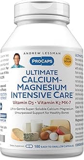 ANDREW LESSMAN Ultimate Calcium-Magnesium Intensive Care with Vitamin D3 & K2 MK7-120 mcg - 180 Capsules – Bone and Skeleton Health Essentials. Gentle, Easy to Swallow, Super Soluble. No Additives